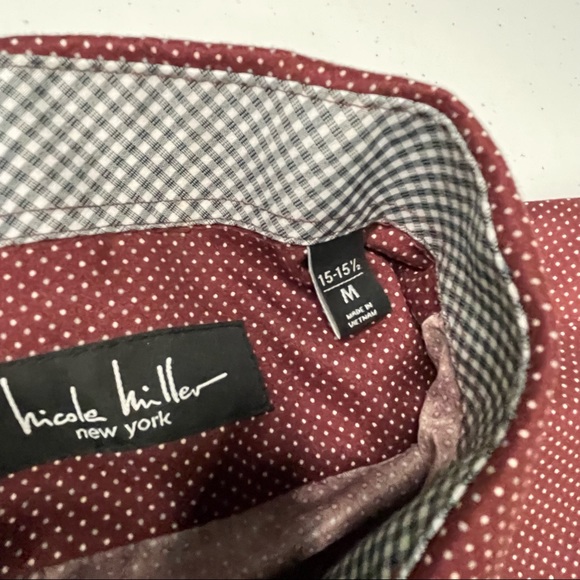 Nicole Miller New York Mens Medium 15.5 Casual Red Button Up Shirt - Picture 4 of 5